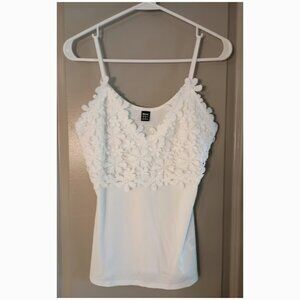 White Ribbed Flower Lace Strappy Tank Top